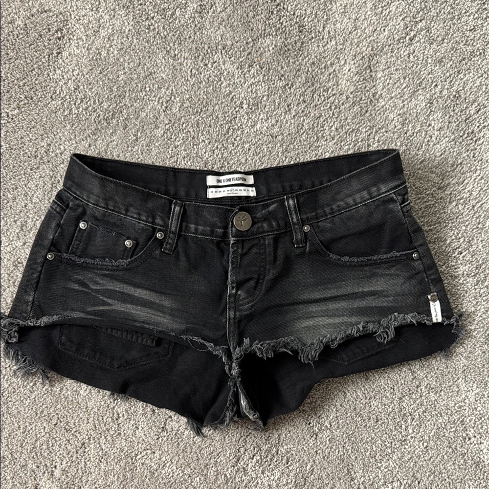 One Teaspoon Black Distressed Jean Shorts